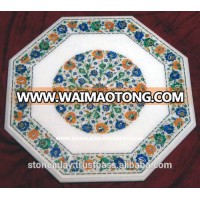 Indian Inlay Marble Dining Table Top, White Marble Table Tops