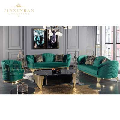 luxury leather crown design 3 2 1 sofa set living room furniture green full leather fabric flower design sofa set