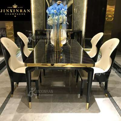 Italian black marble top stainless steel leg dining table for hotel restaurant rectangular steel legs light luxury dining table