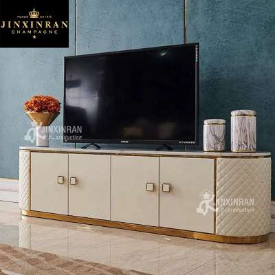 New marble top stainless steel tv stand cabinet modern design home furniture storage stainless steel frame leather TV stand