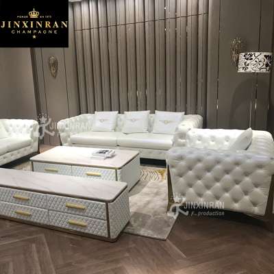 living room modern luxury furniture soft padded sofa Italian sofa set chesterfield 321 seater button tufted white leather sofa