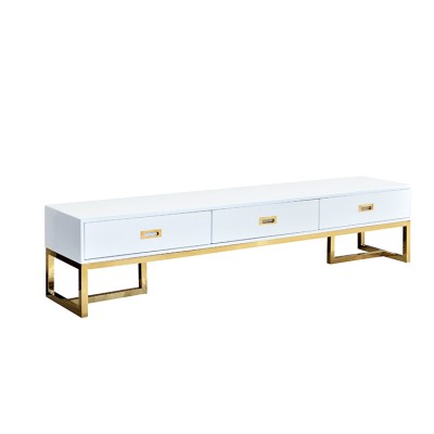 Luxury long modern stainless steel tv tables furniture rectangle wood living room table with drawers