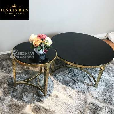 black glass round top small coffee center table for cafe modern style stainless steel leg metal coffee tea table