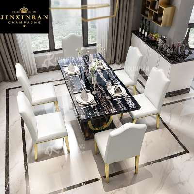 golden marble top stainless steel base dining table custom color size home use 4 6 people seaters dining table