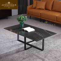 luxury black matt finish iron leg coffee tea table marble look stone top coffee center table for living room